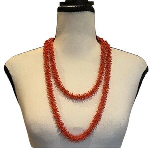 Vintage Faux Coral Beaded Long Necklace Layer Branch Twig Organic Bohemian 54”